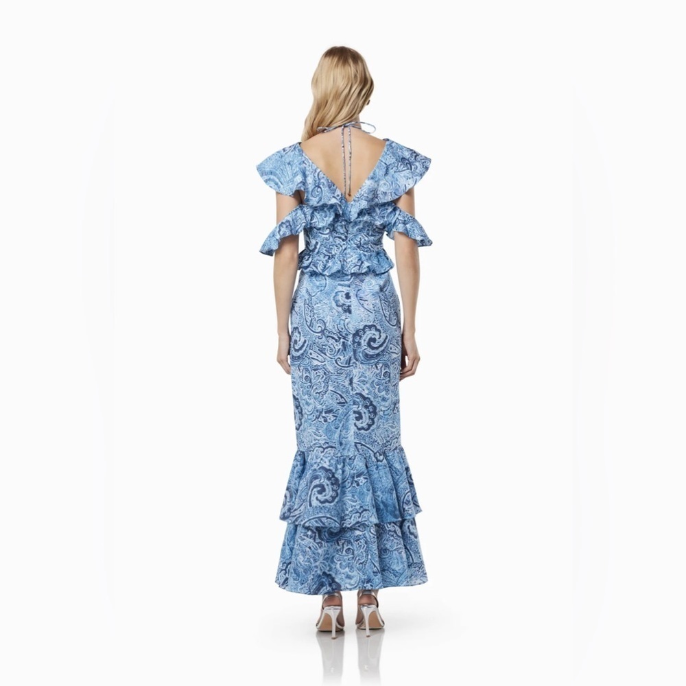 Elliatt Snow Printed Linen Gown Blue Floral Wedding Guest Vacation Summer - Picture 5 of 8